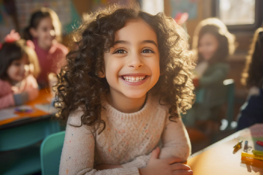 Enfant heureuse en classe